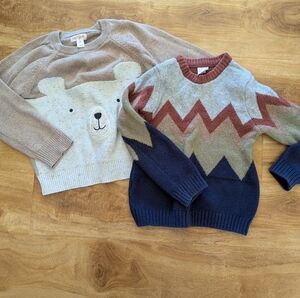 Bundle Of TWO 3T Toddler Boys Pull Over Sweaters Cat & Jack Bear, Okie Dokie